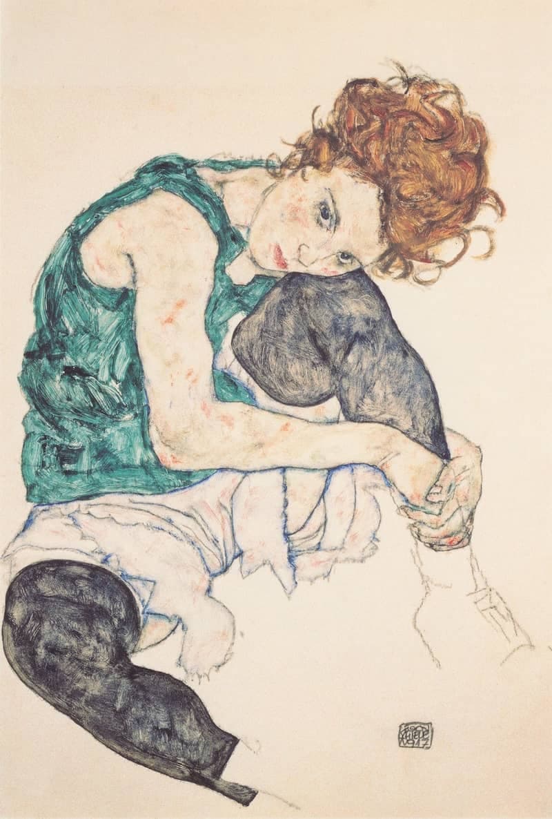 Seated Woman with Bent Knee by Egon Schiele (1917)