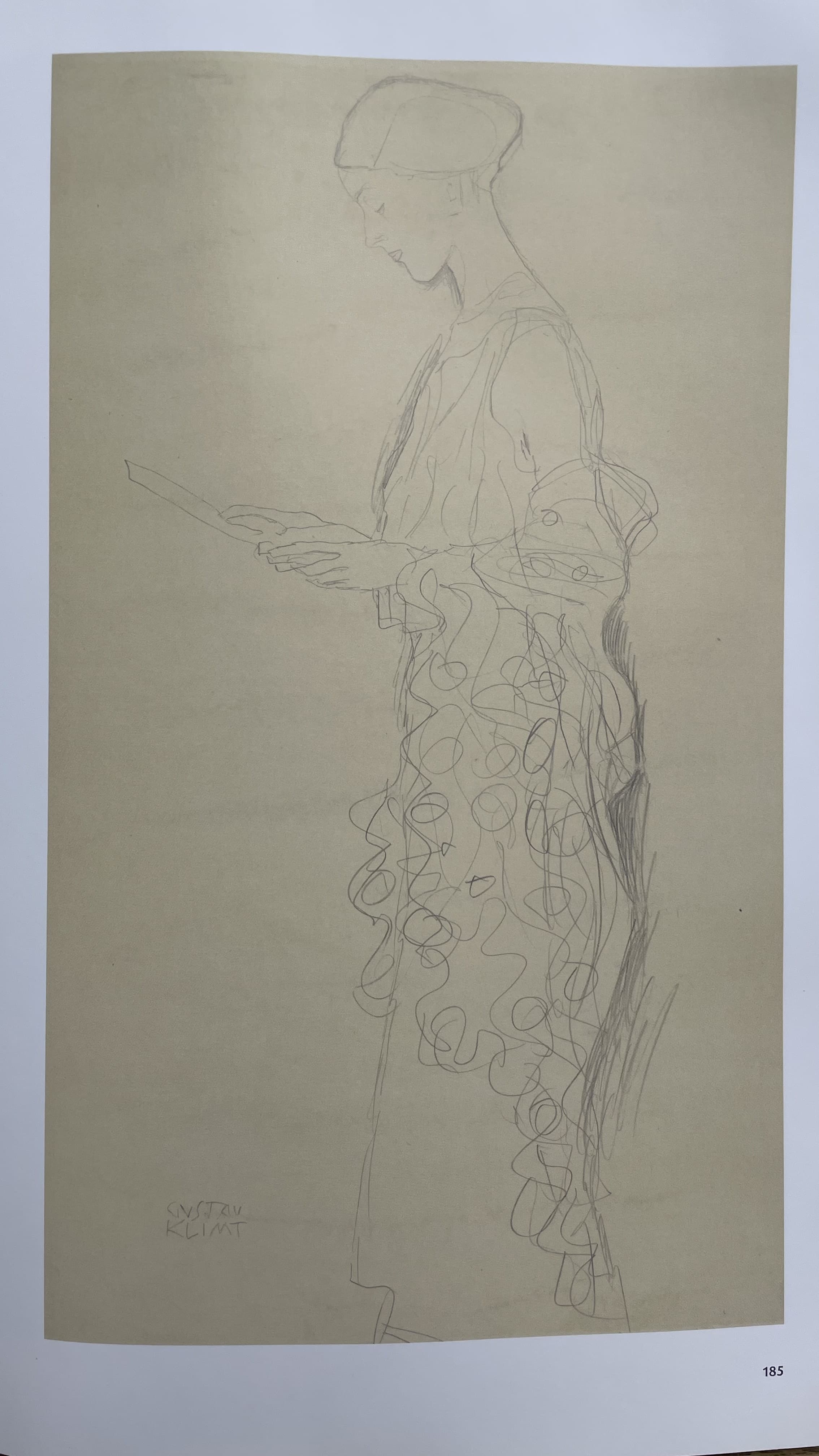 Standing Woman in Profile, Holding a Book by Gustav Klimt (c. 1907-1908)
