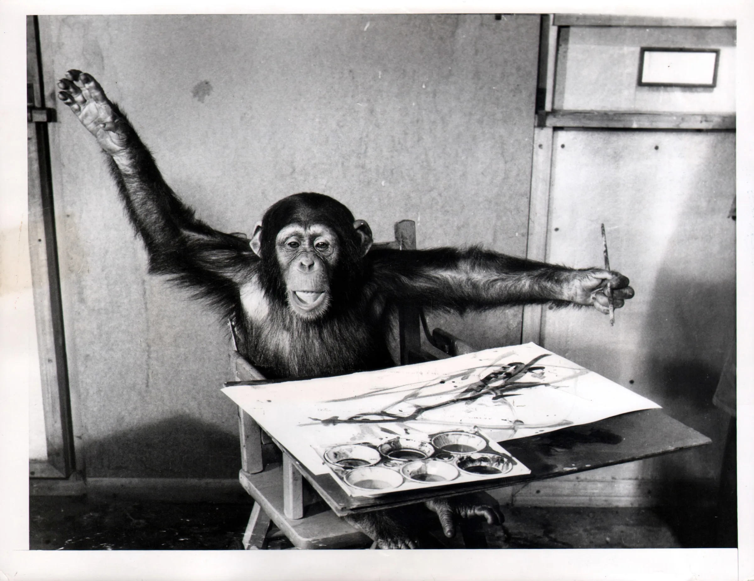 susaninglettgallery unknown artist a simian briton so they cite the work of congo a chimp at the london zoo c 1957 webp