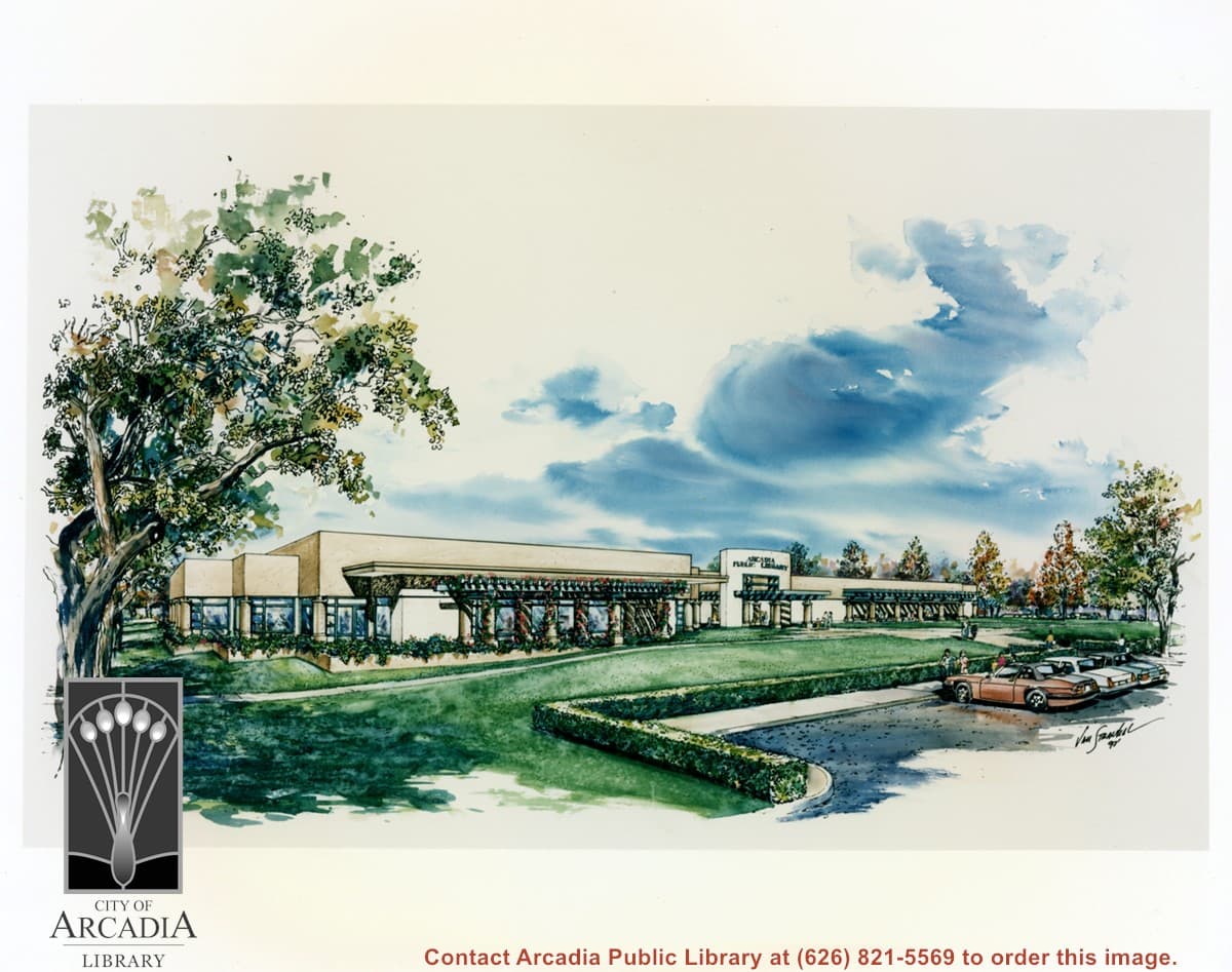 Watercolor Rendering of the Arcadia Public Library Building (1997)