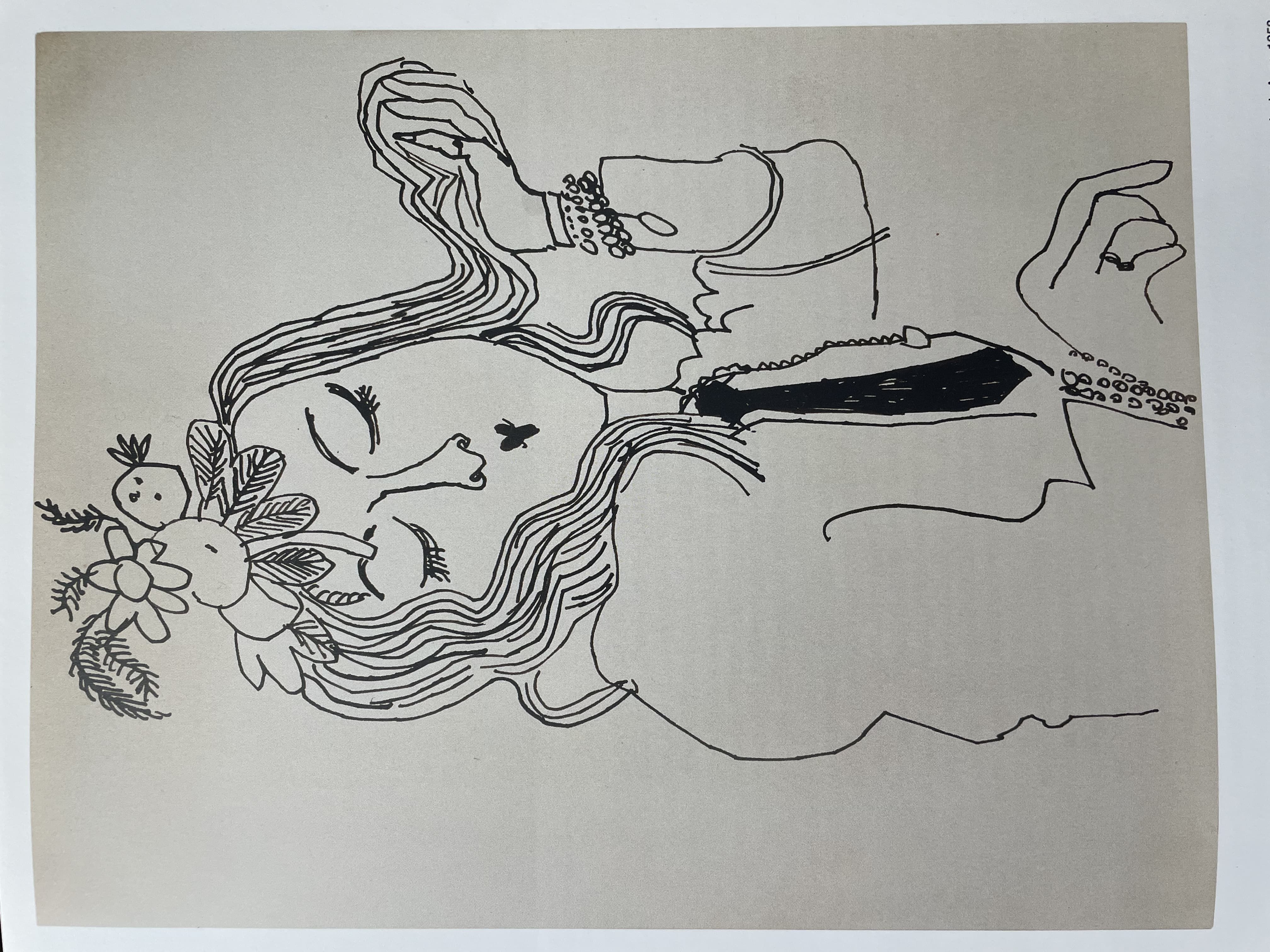 Woman with Tie and Flowers on Head by Andy Warhol (1958)
