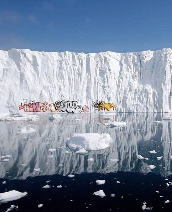 Photograph of Graffiti Tags on a Large Iceberg or Glacier