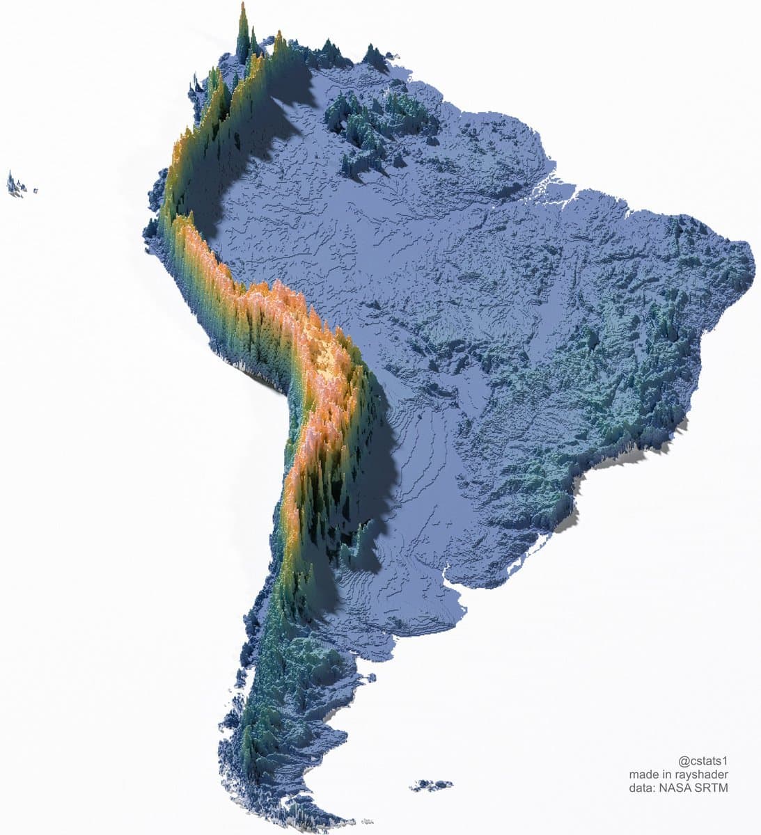 3D Topographical Map Visualization of South America Highlighting the Andes