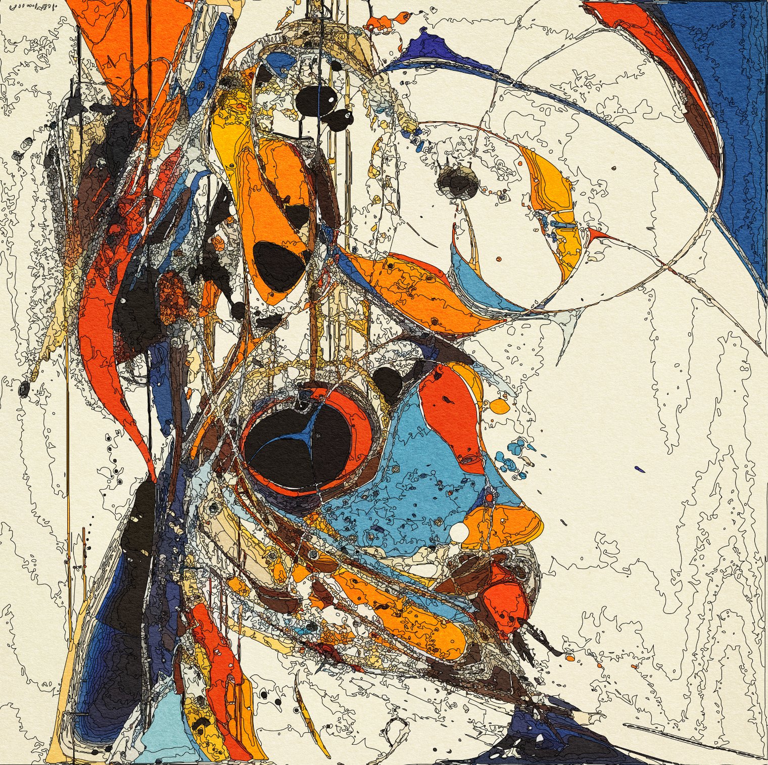 Illustration Abstract Artwork With Vibrant Colors And Contour Lines