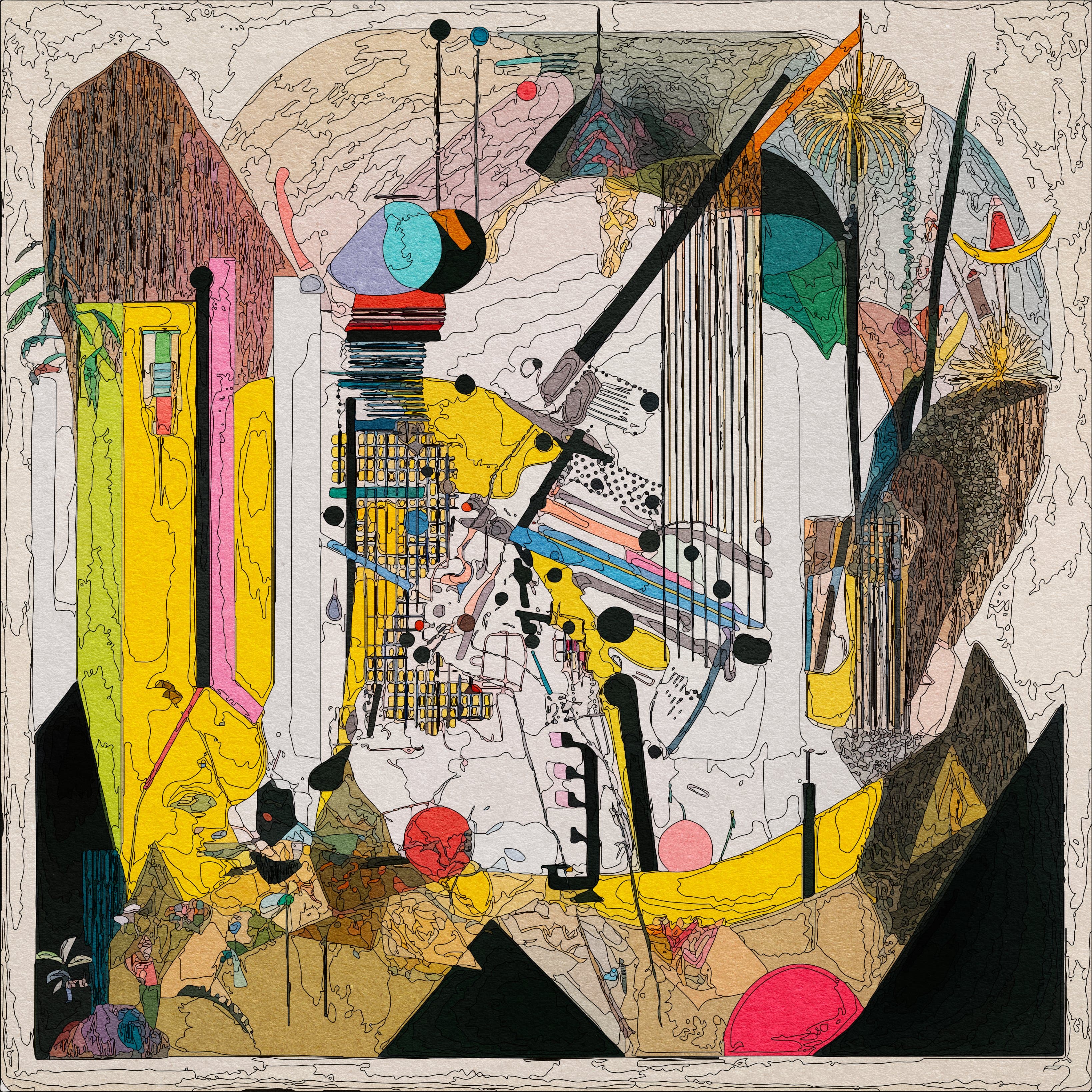 Illustration Abstract Composition With Bold Outlines And Bright Colors