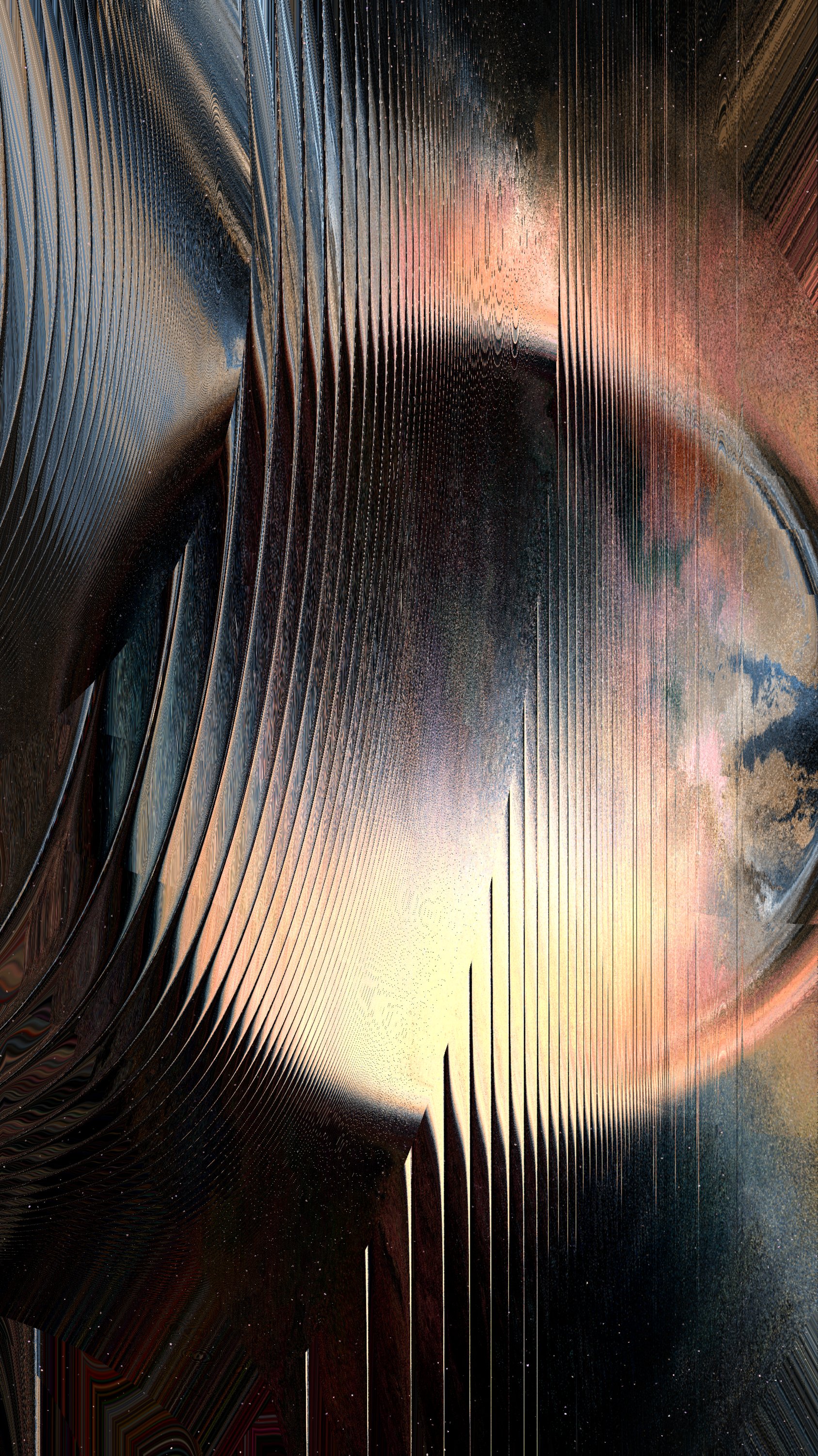 Illustration Abstract Digital Art with Wavy Metallic Ribs and Color Gradient