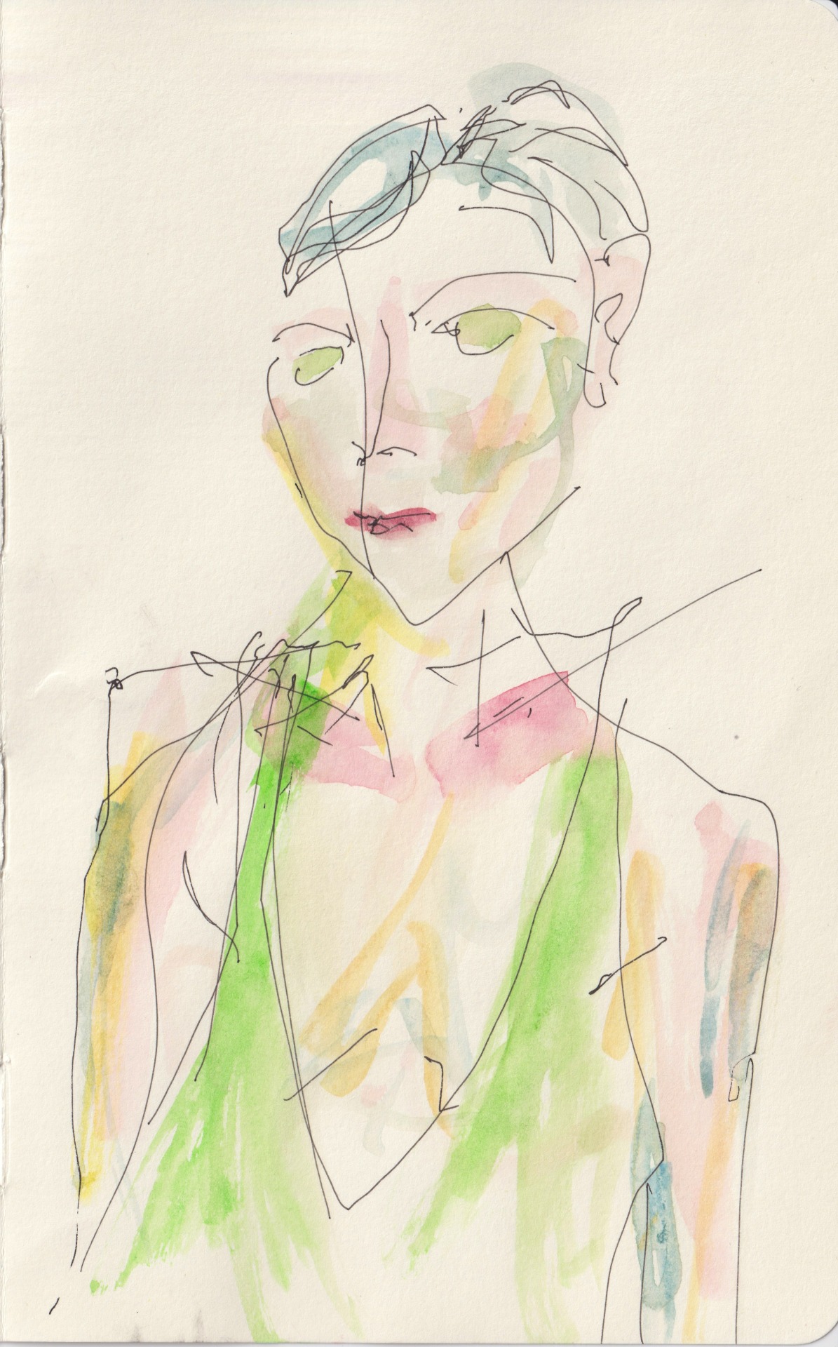 Illustration Abstract Watercolor and Ink Sketch of a Woman