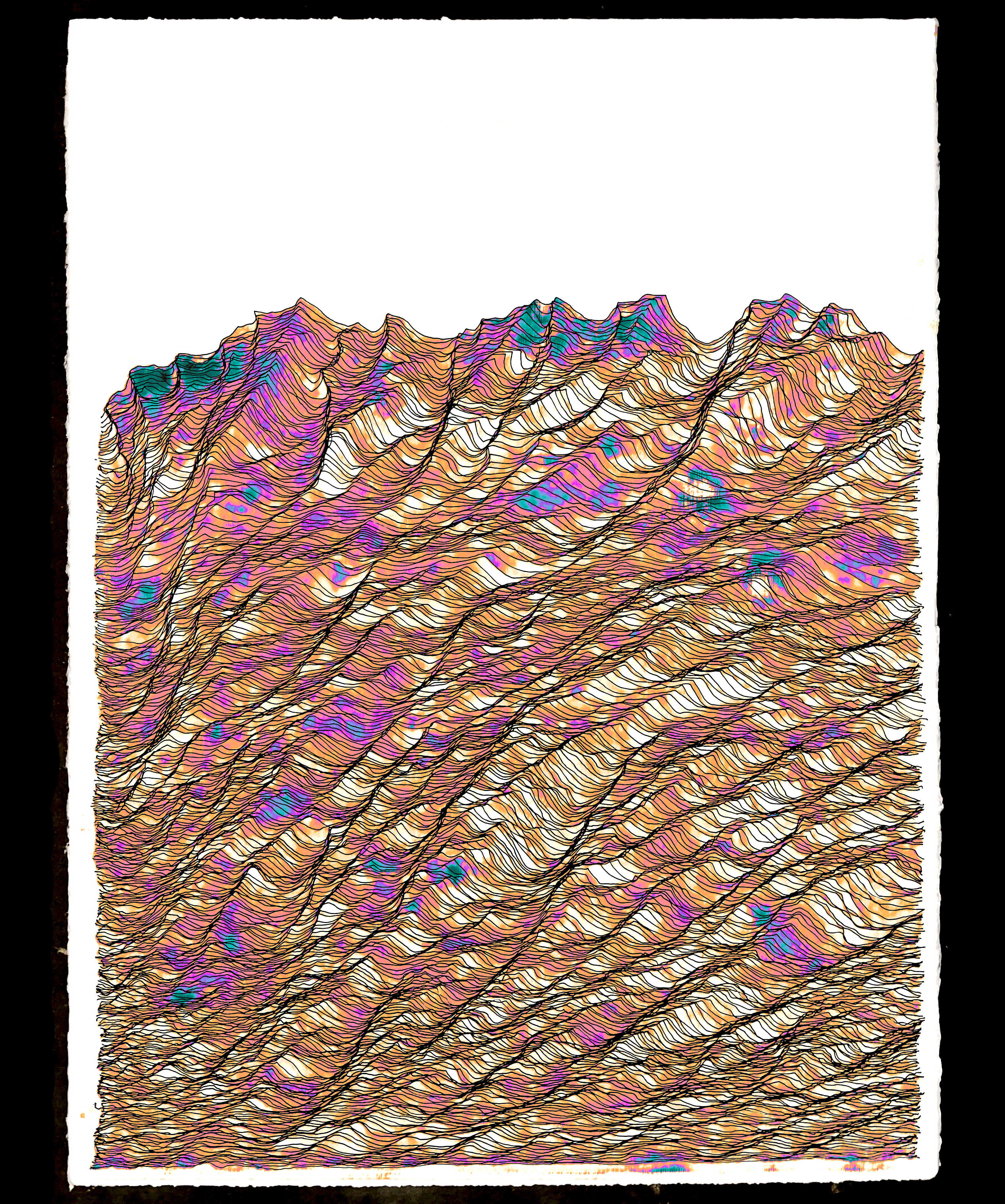Illustration Abstract Wavy Lines with Orange, Pink, and Teal Colors
