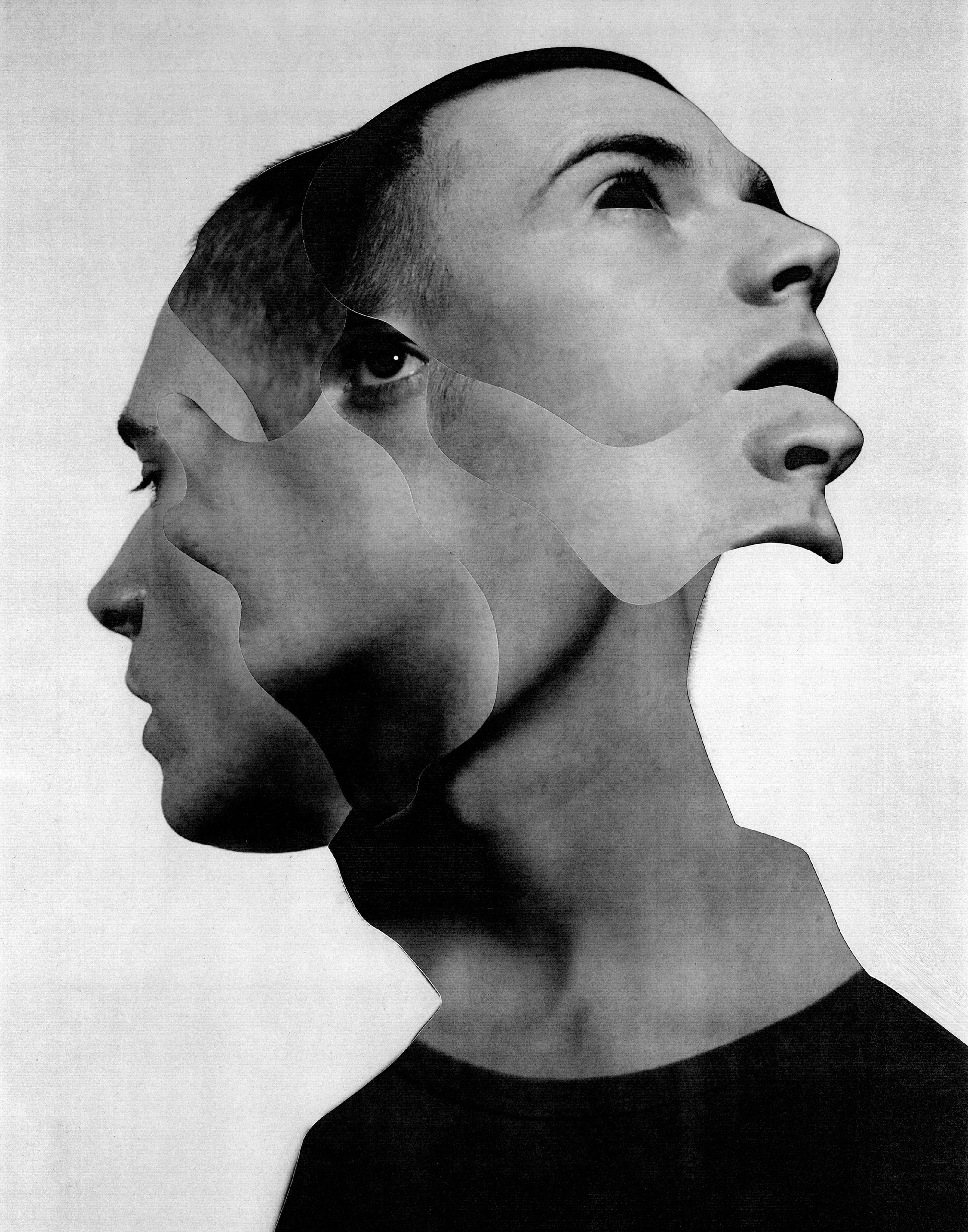 Black and White Photomontage of Overlapping Human Profiles