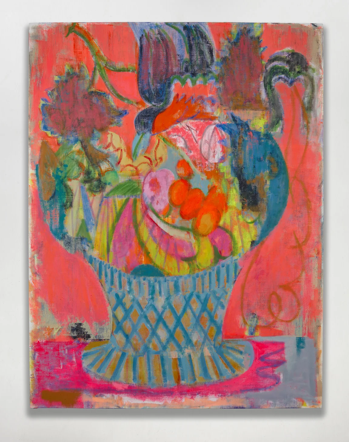 Illustration Colorful Abstract Still Life Painting of Flowers in Basket