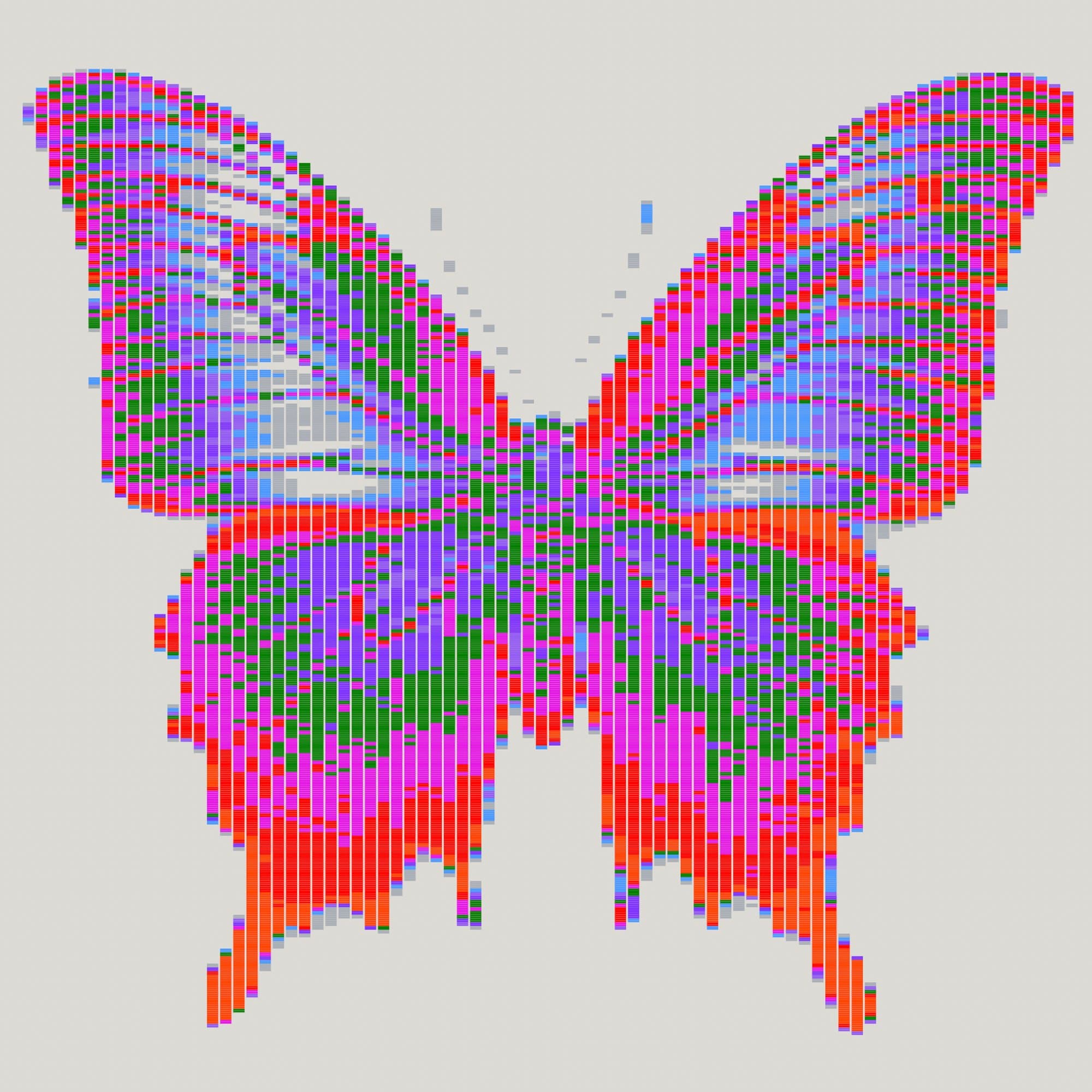 Generative Art Butterfly Composed of Multicolored Vertical Bars