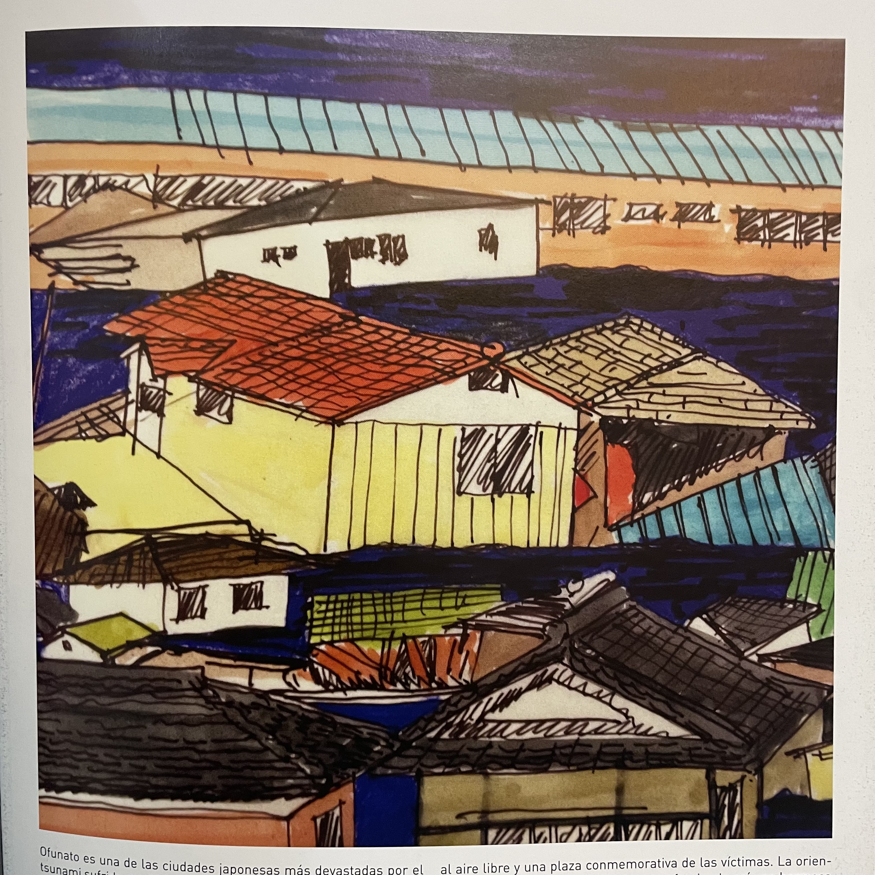 Illustration Colorful Houses and Water in Expressive Illustration Style