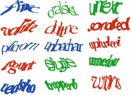 Illustration Distorted Colorful Words on a White Background