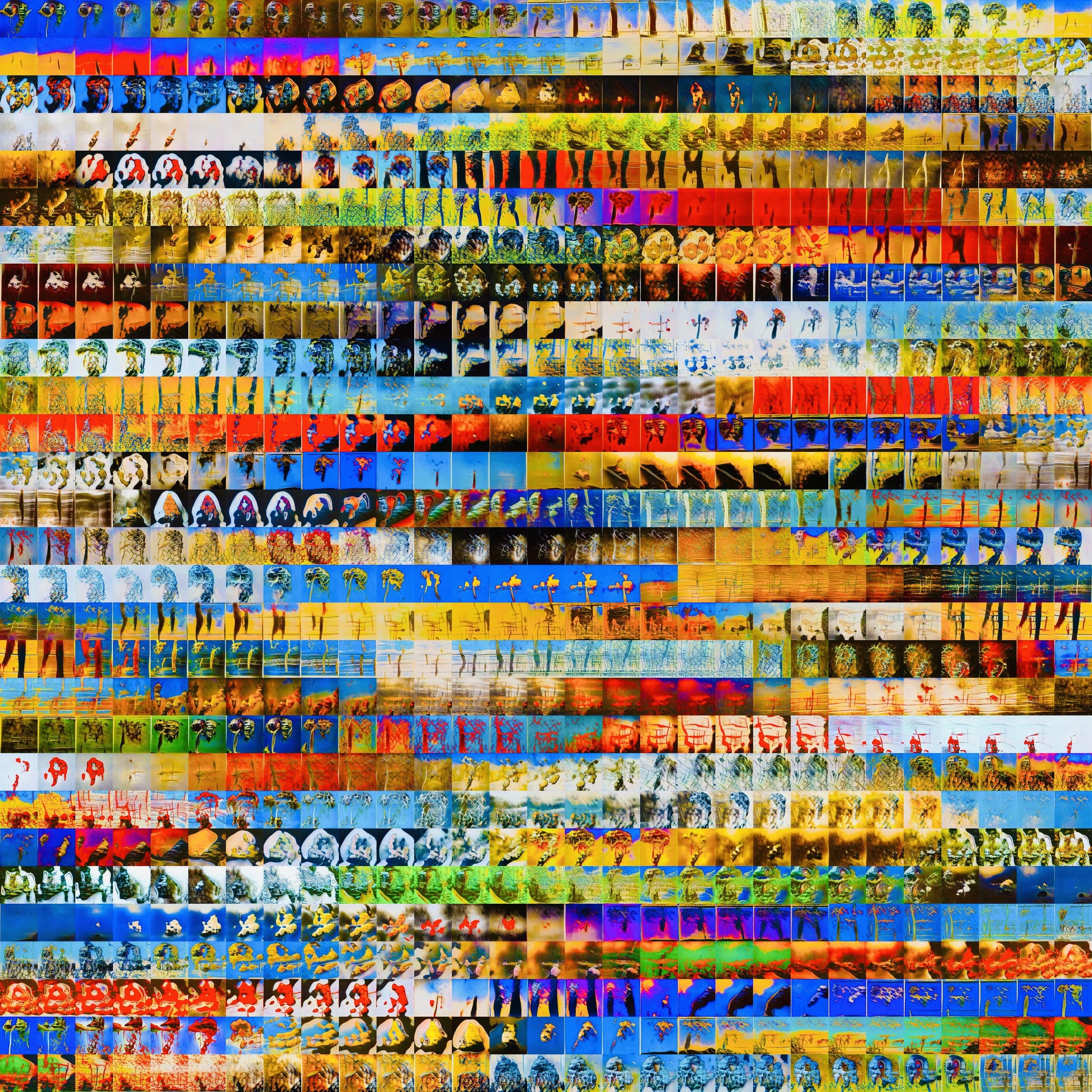 Grid of hundreds of small, abstract, brightly colored images arranged in horizontal rows
