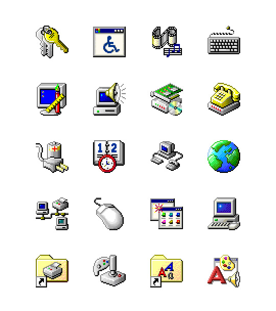 Illustration Grid of Vintage Computer Operating System Icons by Microsoft