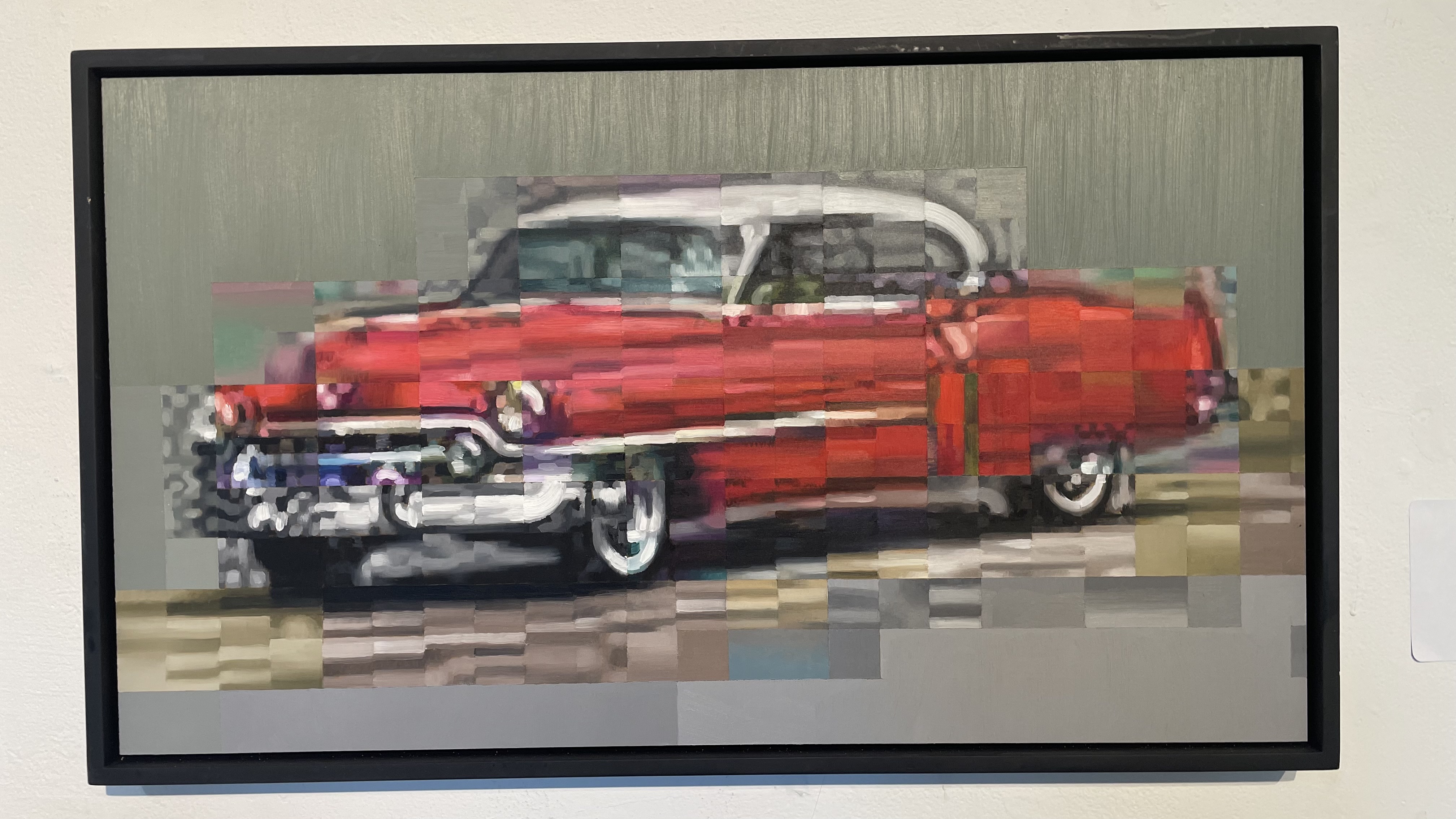 Illustration Pixelated Painting of a Vintage Red and White Car