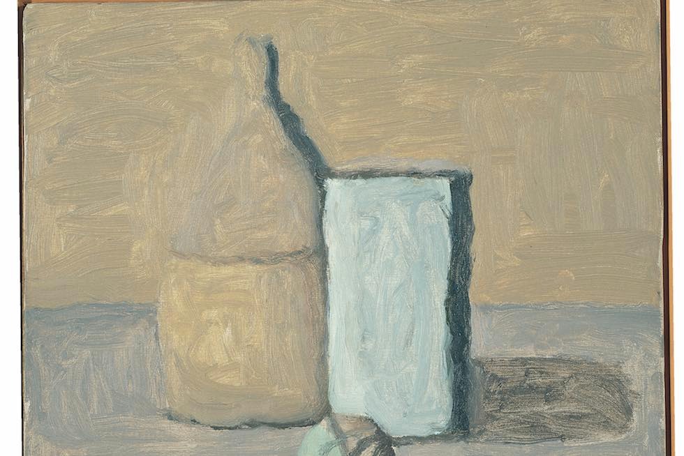 Illustration Still Life Painting of Bottle and Glass with Muted Colors
