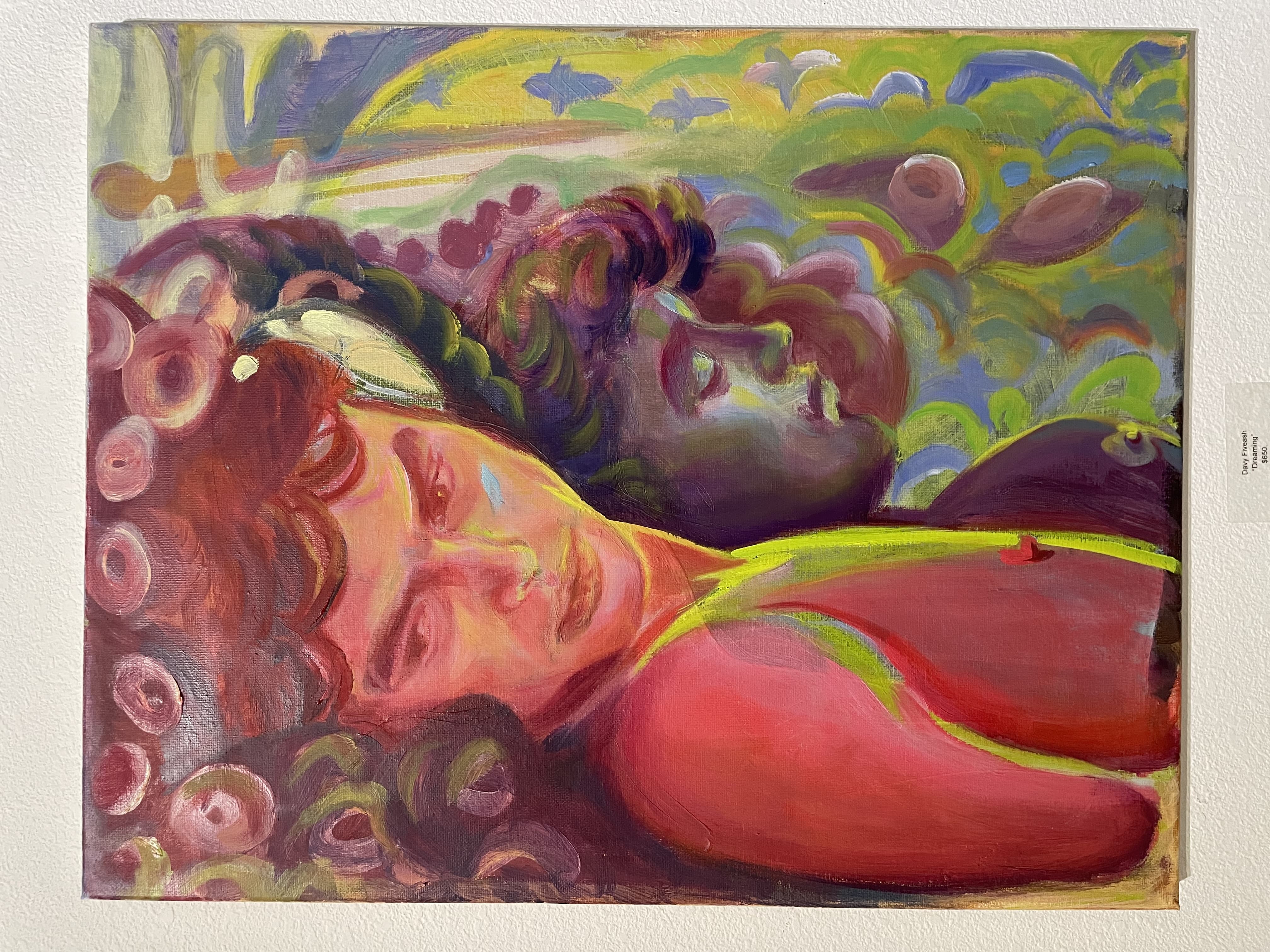 Illustration Two Figures Sleeping Amidst Colorful Abstract Shapes