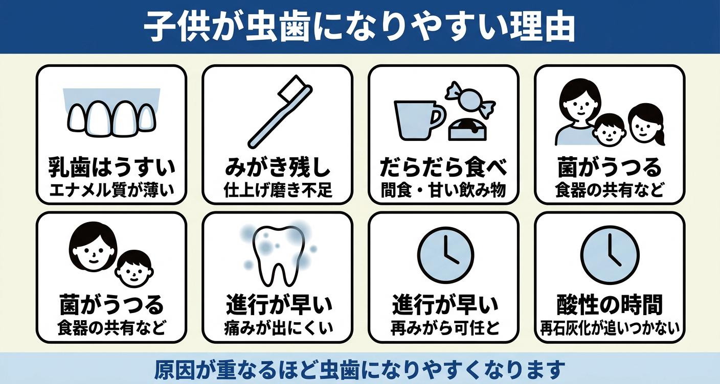子供が虫歯になりやすい理由を整理した図解