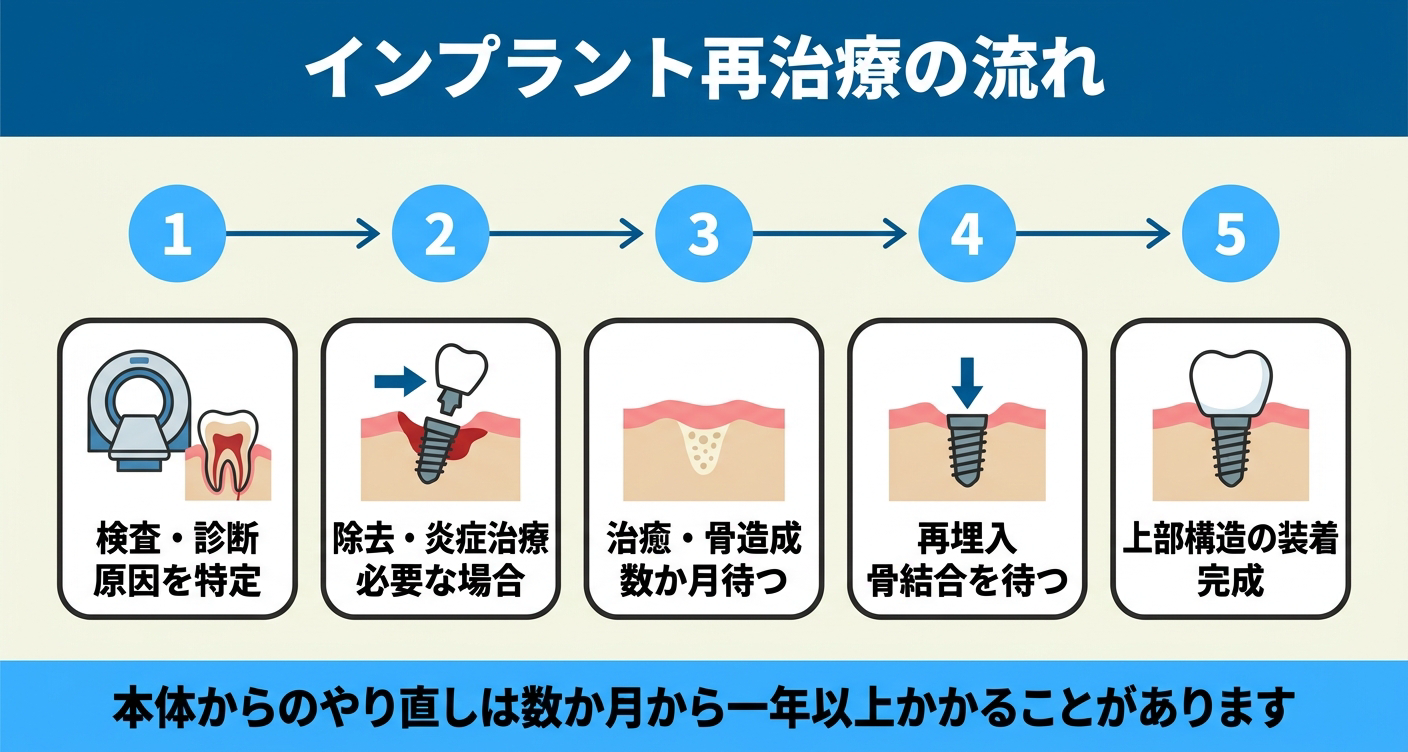 インプラント再治療の流れを示した図解