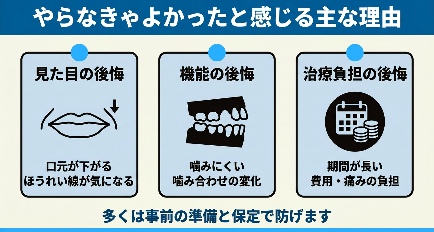 歯列矯正で後悔する理由を見た目・機能・治療負担の3つに整理した図解