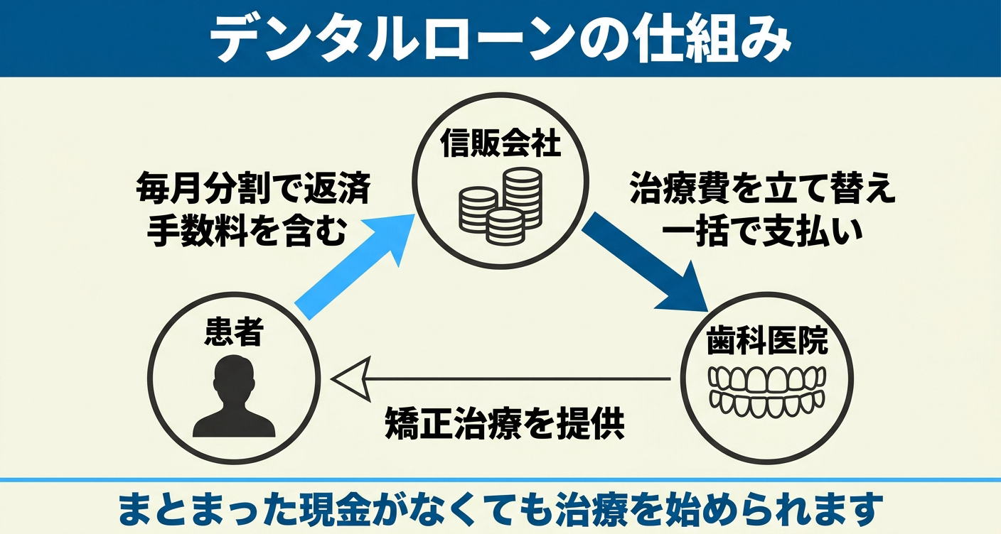 歯列矯正のデンタルローンの仕組みを示した図解