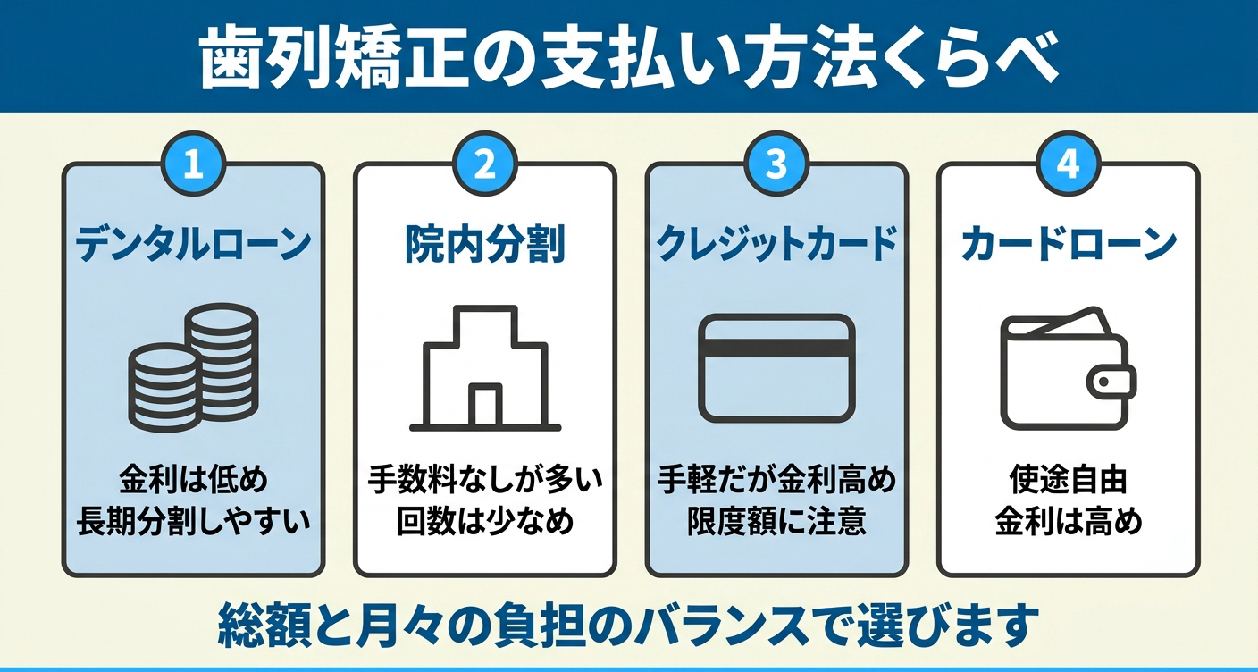 歯列矯正で使えるローン・支払い方法の比較図解