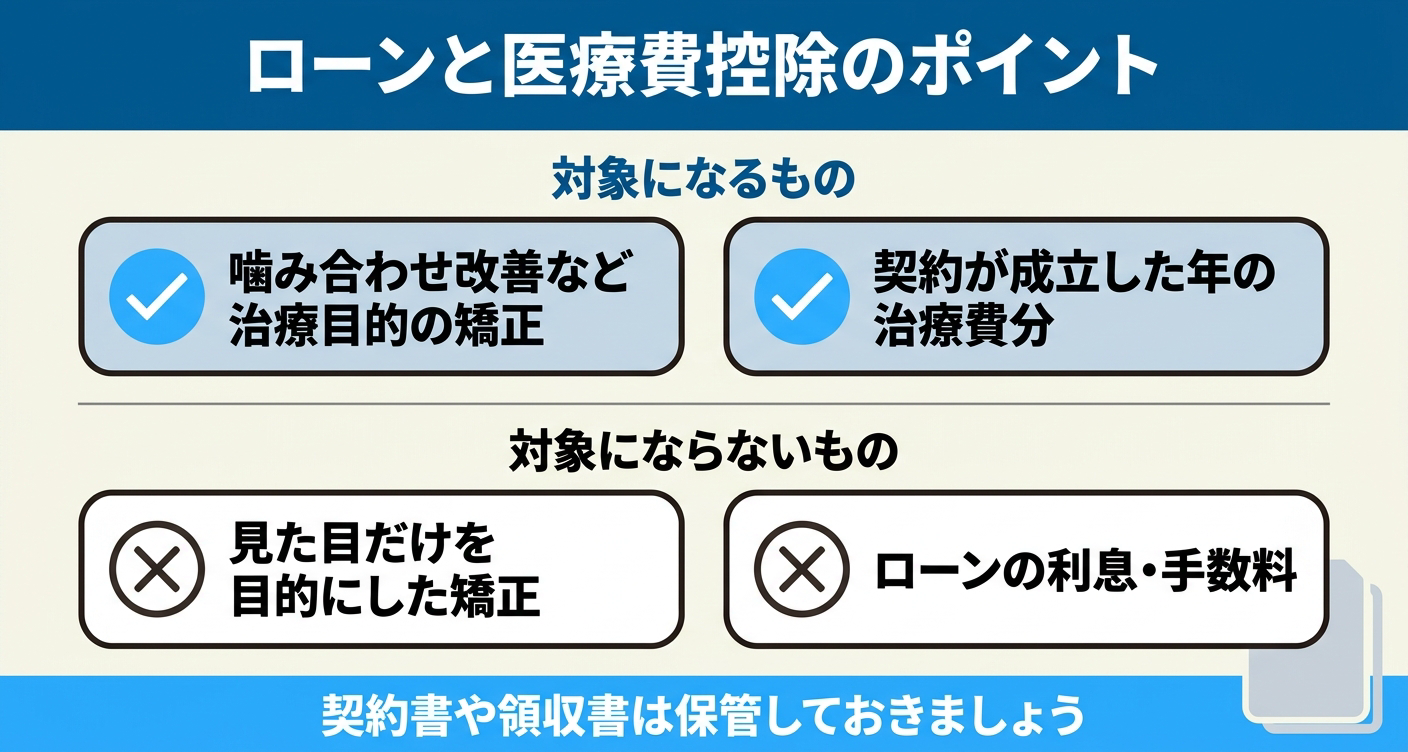 歯列矯正ローンと医療費控除の対象範囲を整理した図解