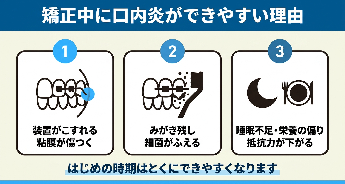 歯列矯正中に口内炎ができやすい理由を整理した図解