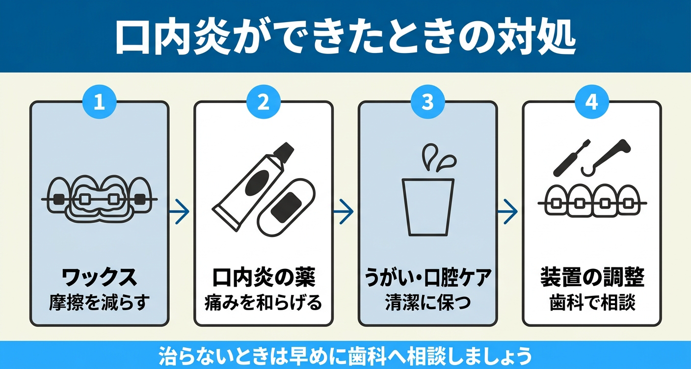矯正中の口内炎ができたときの対処法を整理した図解
