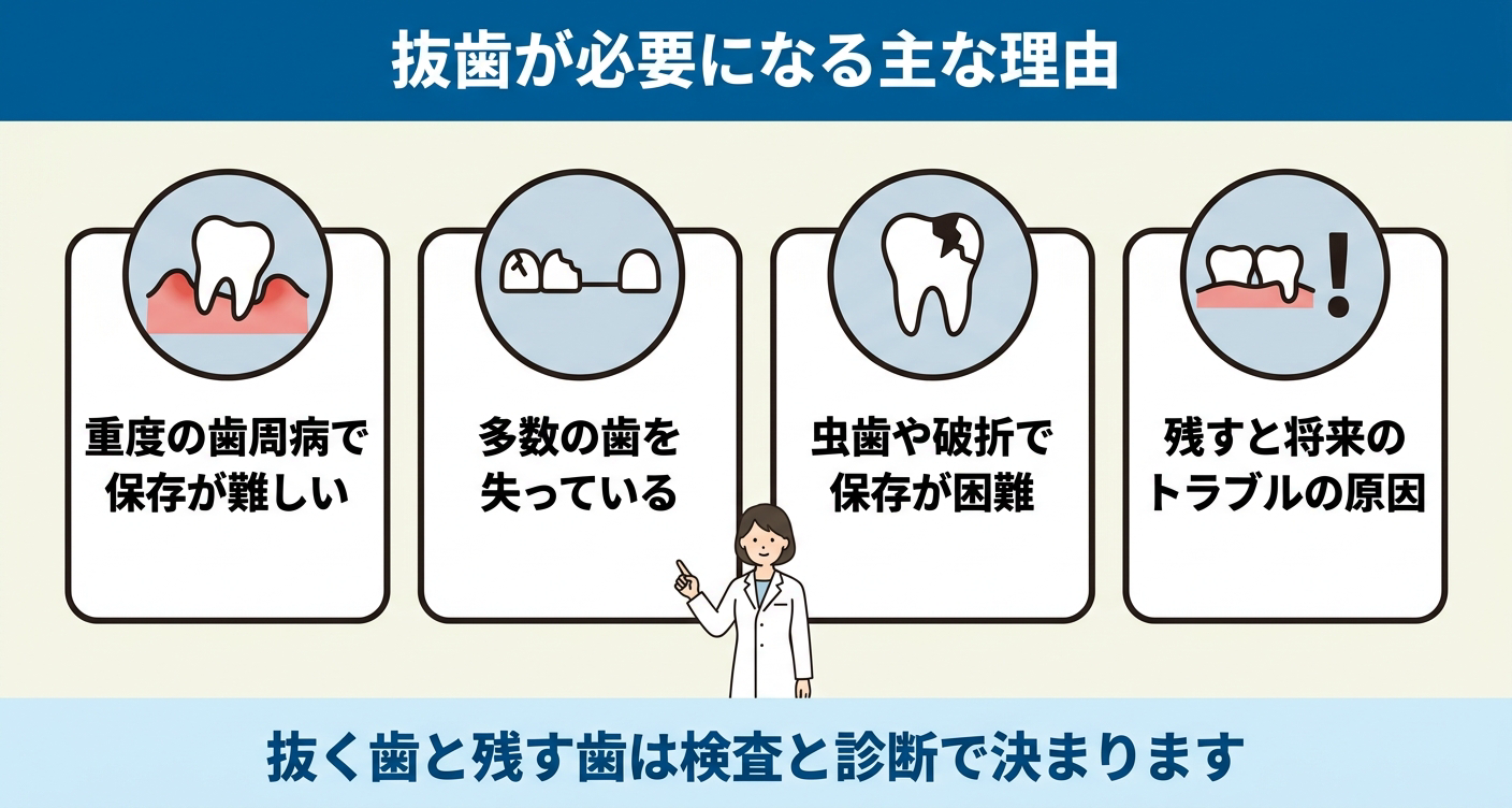 オールオン4で抜歯が必要になる主な理由を整理した図解