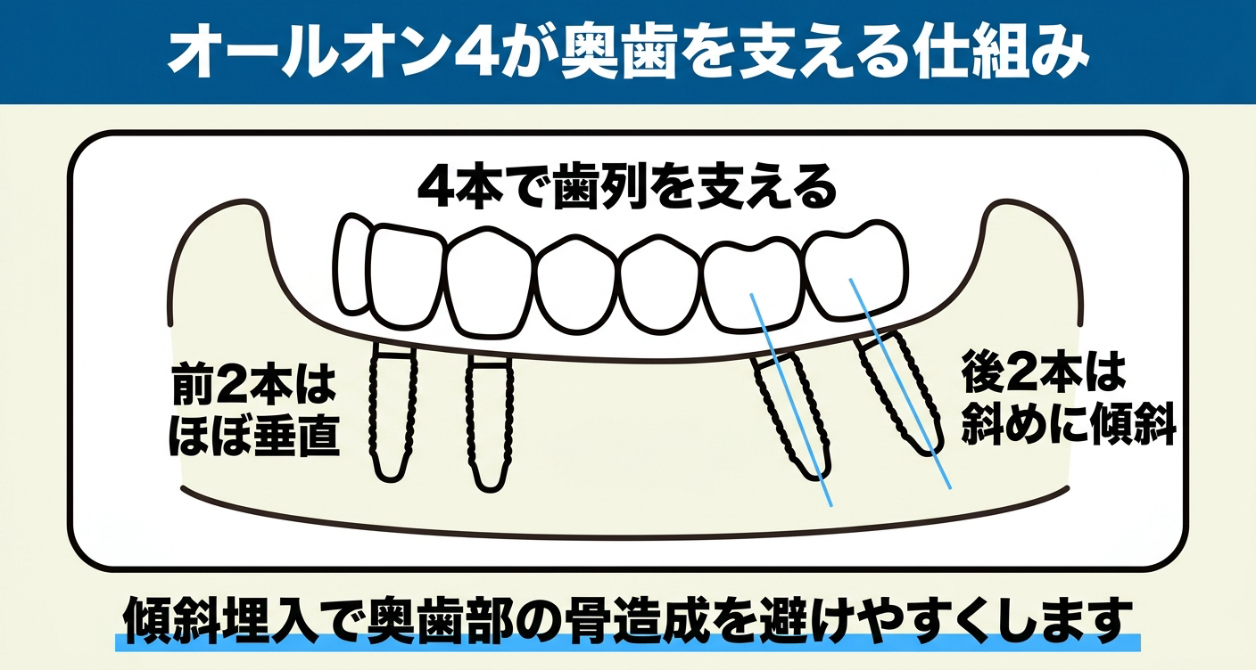 オールオン4が奥歯を支える仕組みを整理した図解
