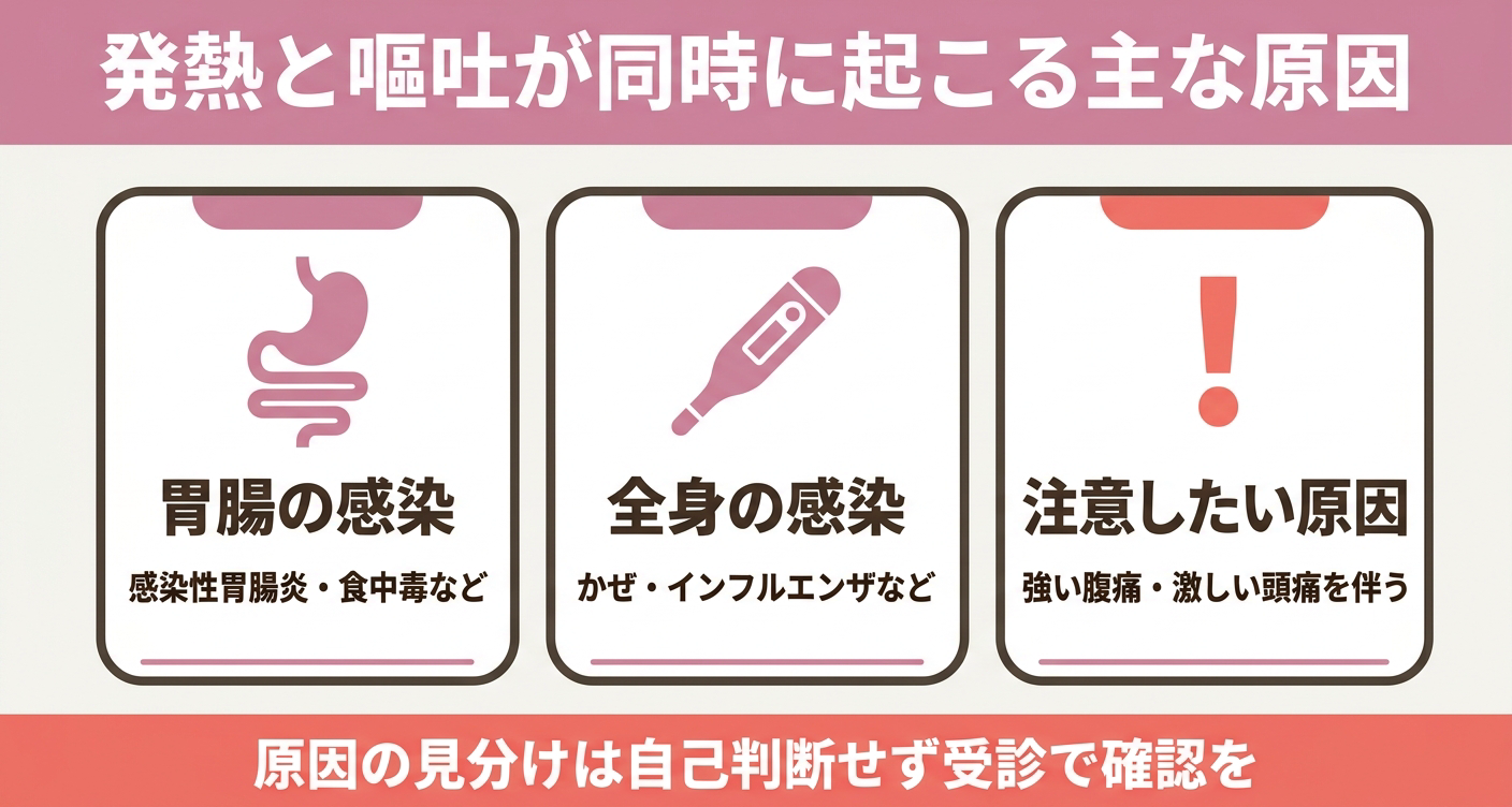 大人の発熱と嘔吐で考えられる主な原因