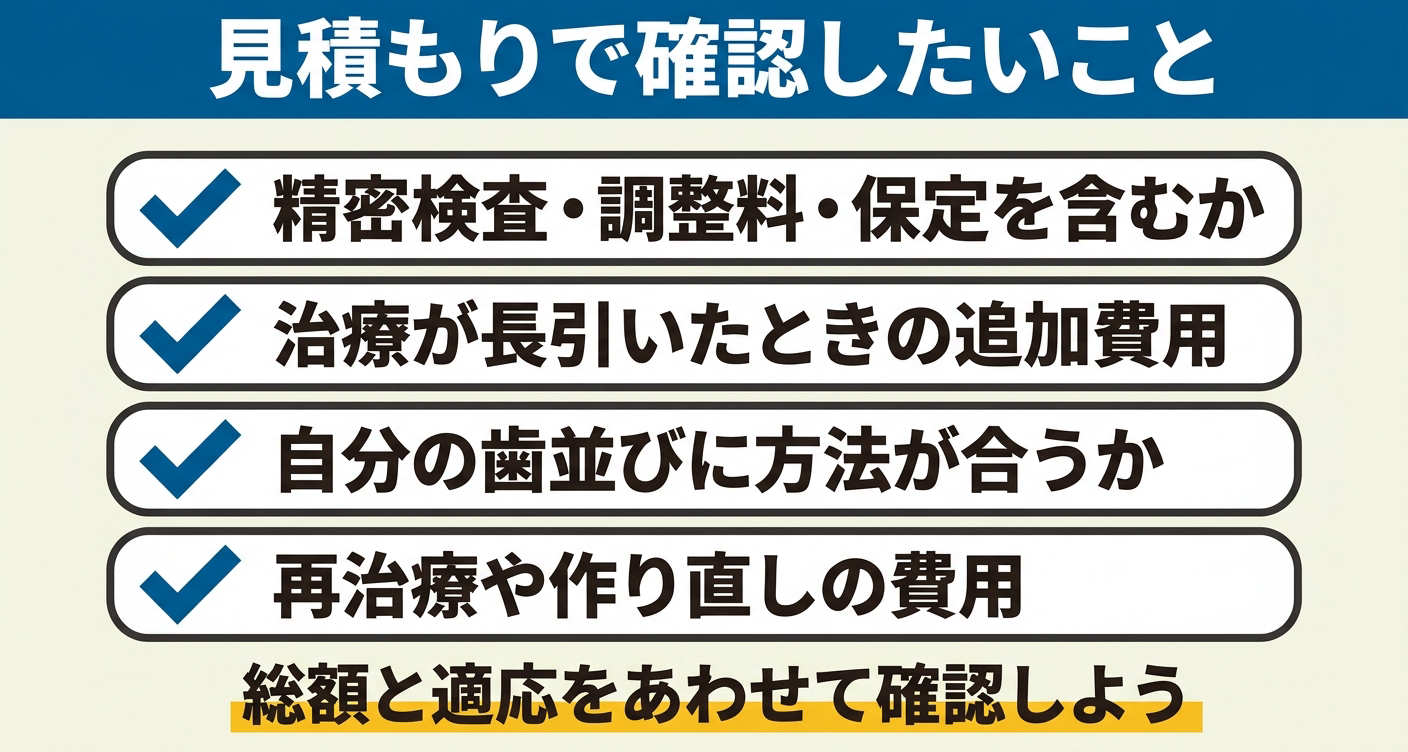 矯正費用の見積書で確認したい項目