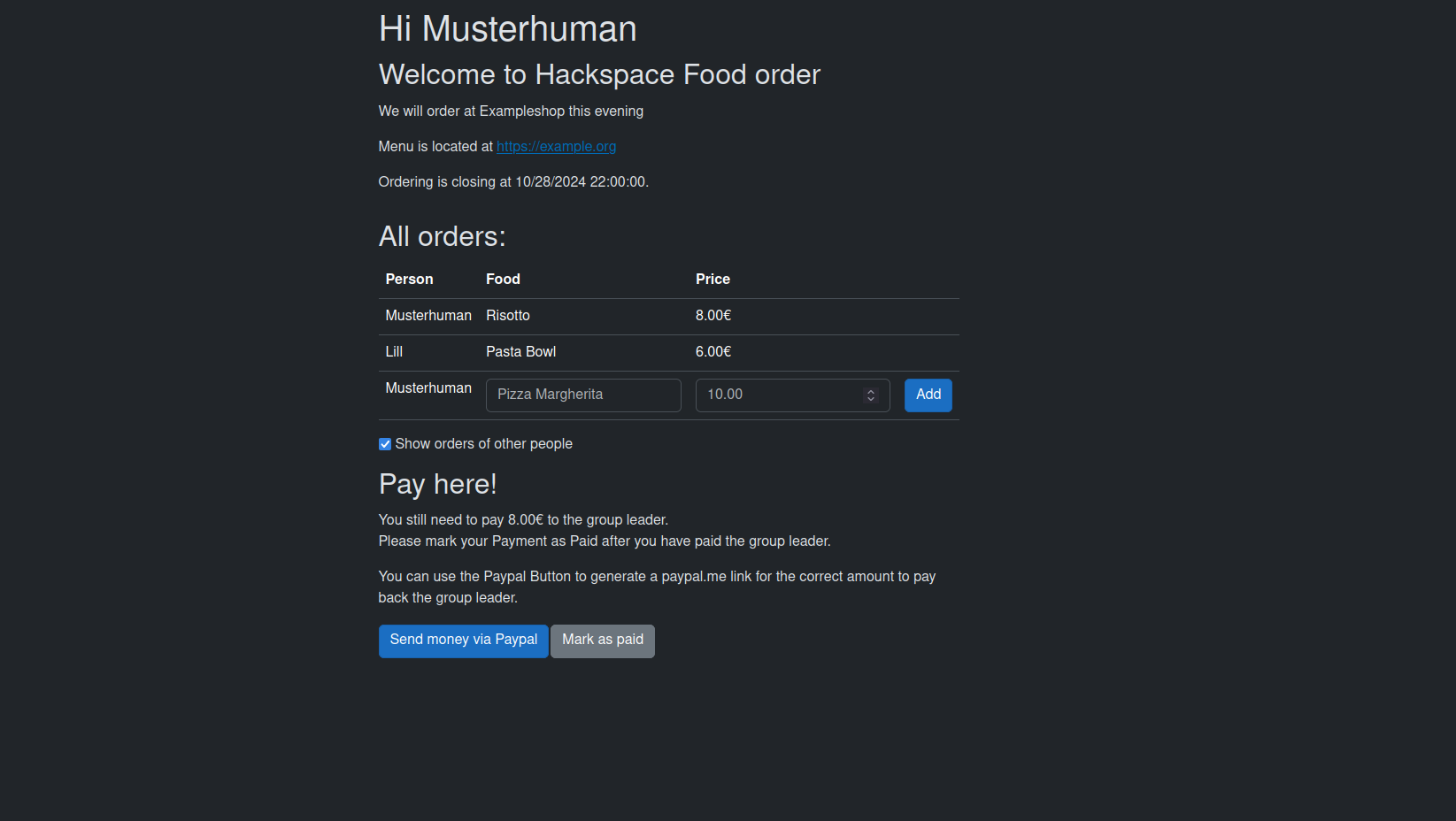 A screenshot of the my order page showing a persons order