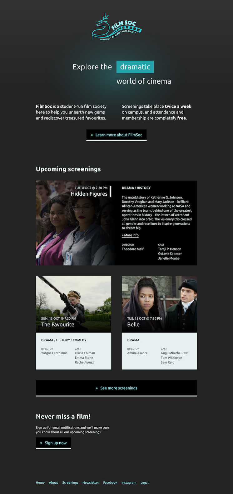 Screenshot of the FilmSoc website