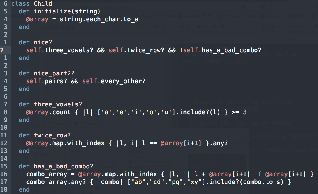 A screenshot of some Ruby code, as color-highlighted by the Pink Moon colorscheme, using the font DejaVu Sans Mono