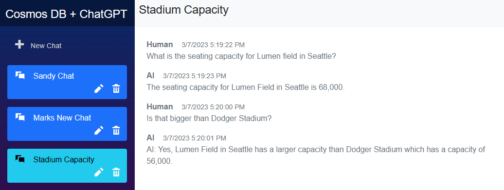 Cosmos DB + ChatGPT user interface