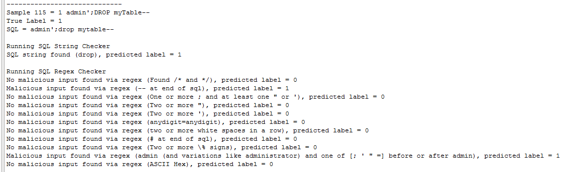 Example console output - sample analysis