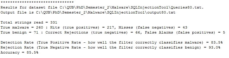 Example console output - results