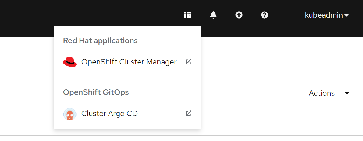 OpenShift Gitops menu with Cluster Argo CD menu option