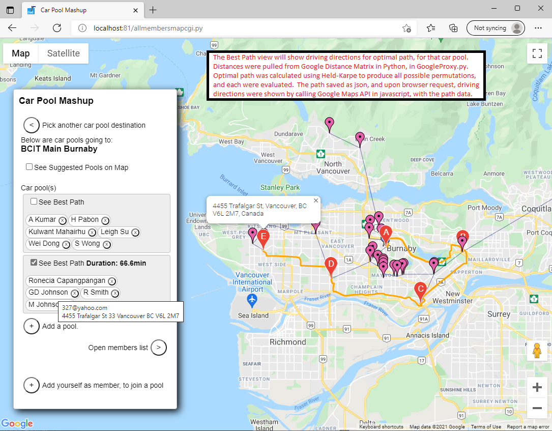 Web Optimal Car Pool Path View