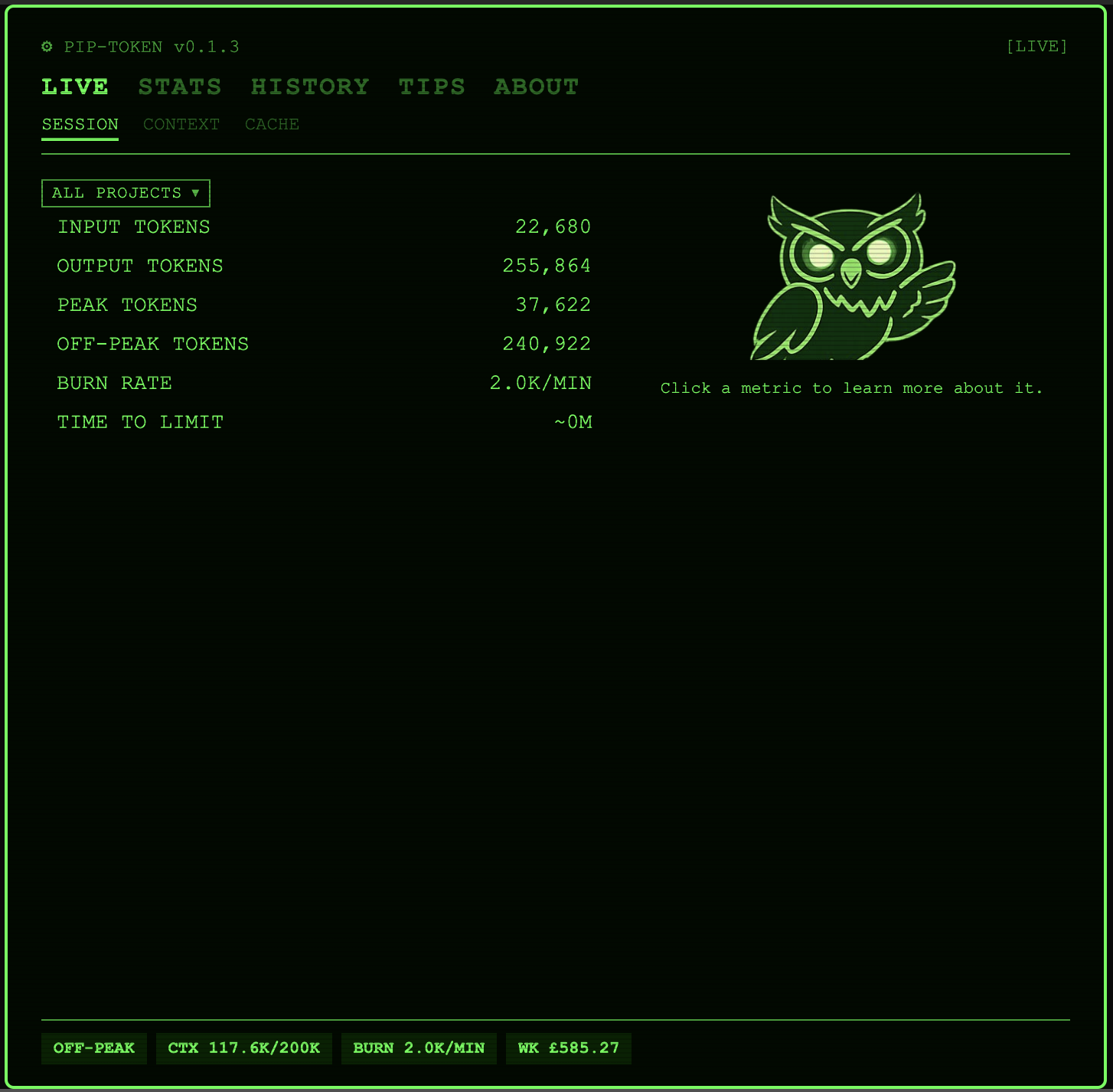 Pip-Token LIVE session view
