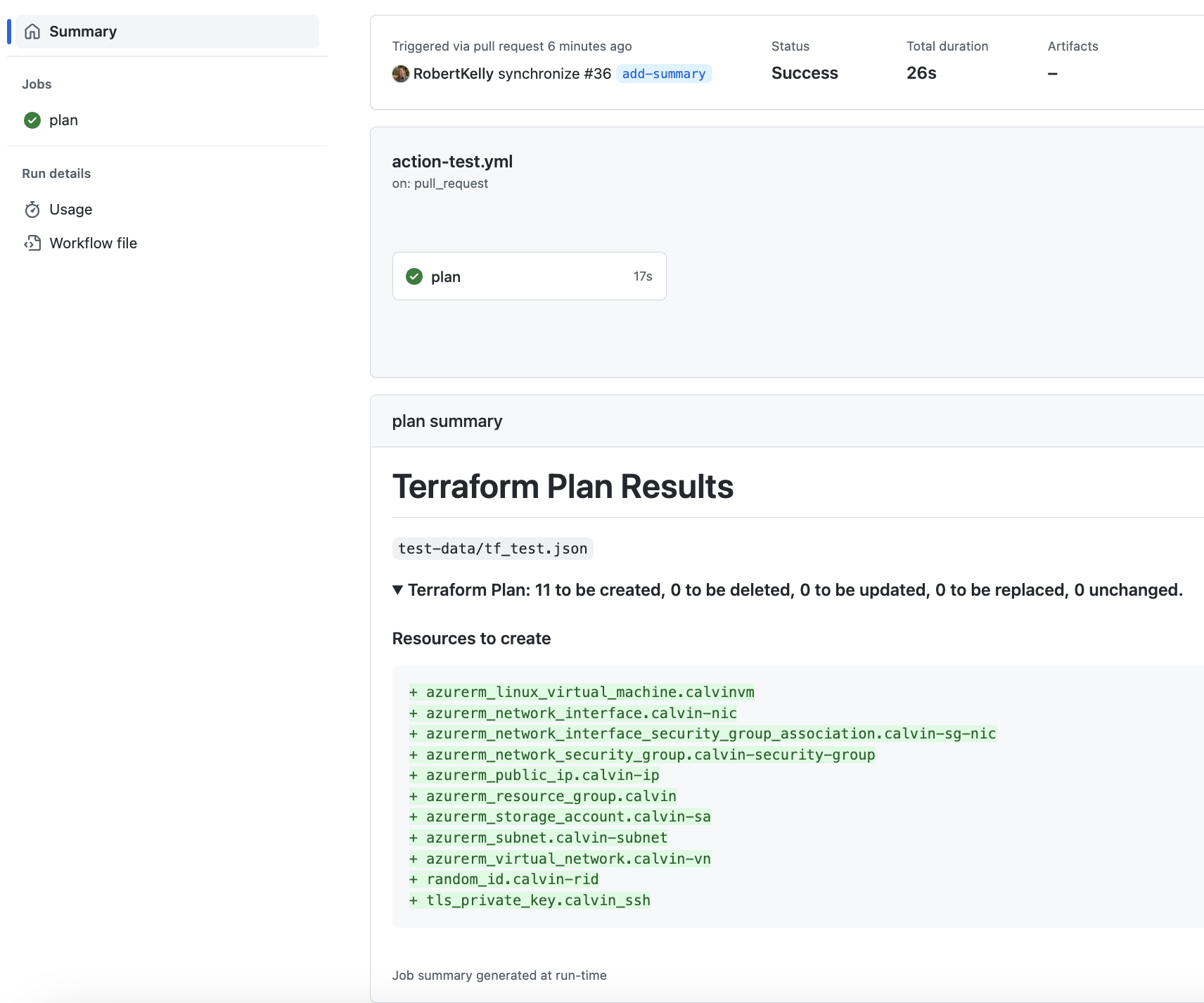 Plan output job summary