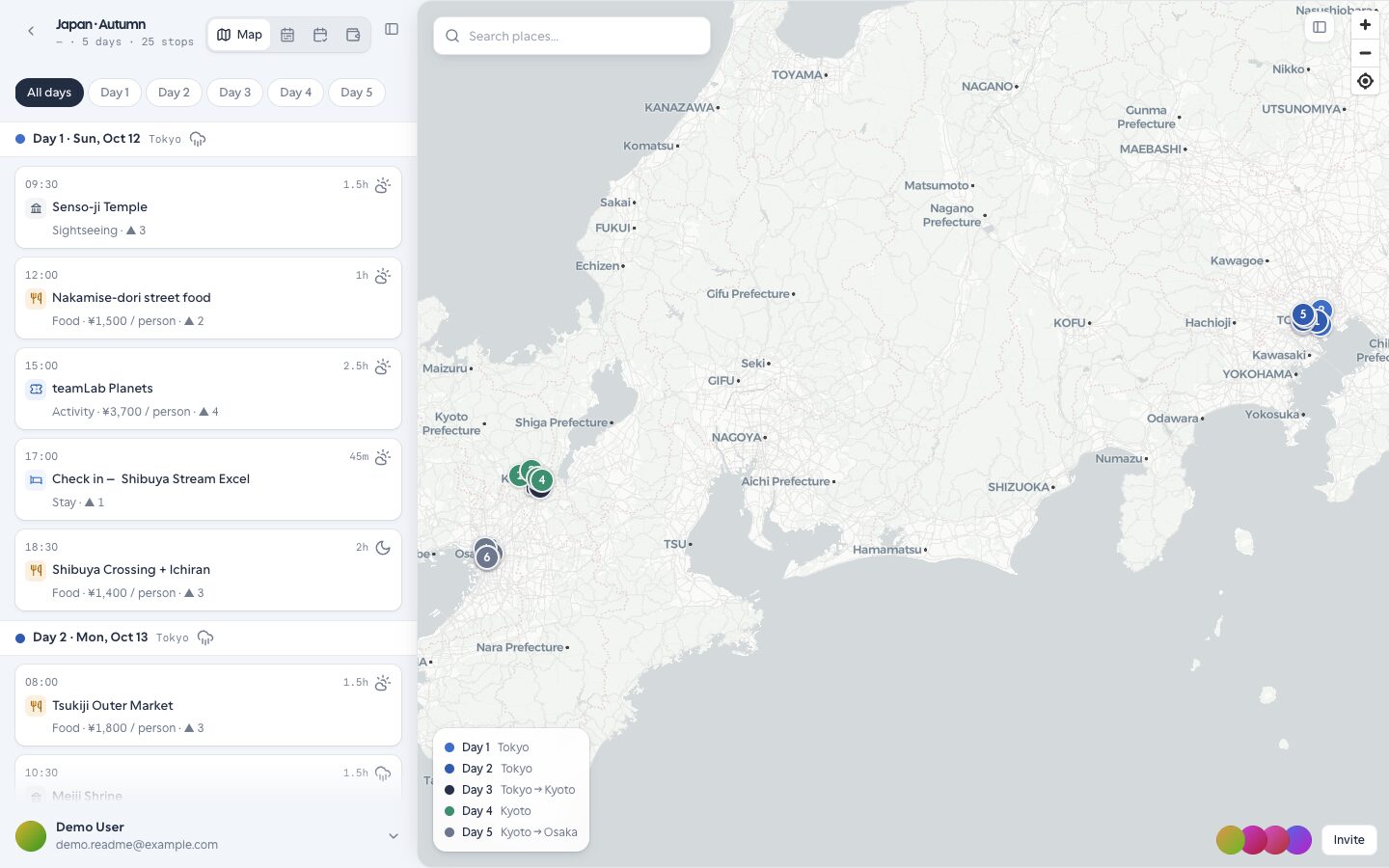 Desktop map itinerary