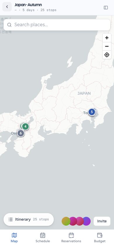 PWA map itinerary