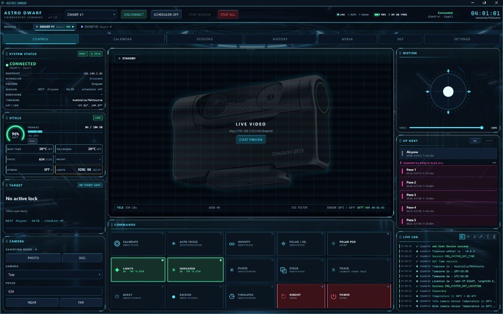 Astro Dwarf Control page