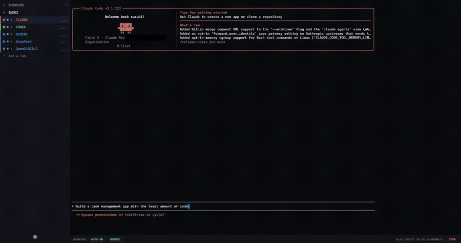 SHIKISHA-TERM in action — several AIs side by side, an AI-vs-AI debate, and a downloadable result