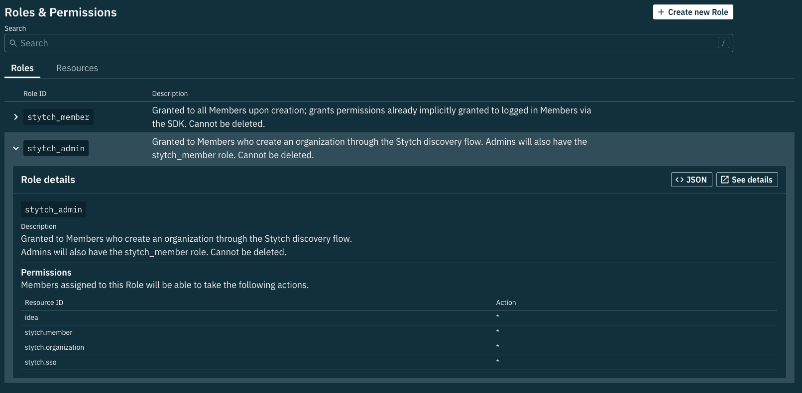 stytch_admin role with all idea actions