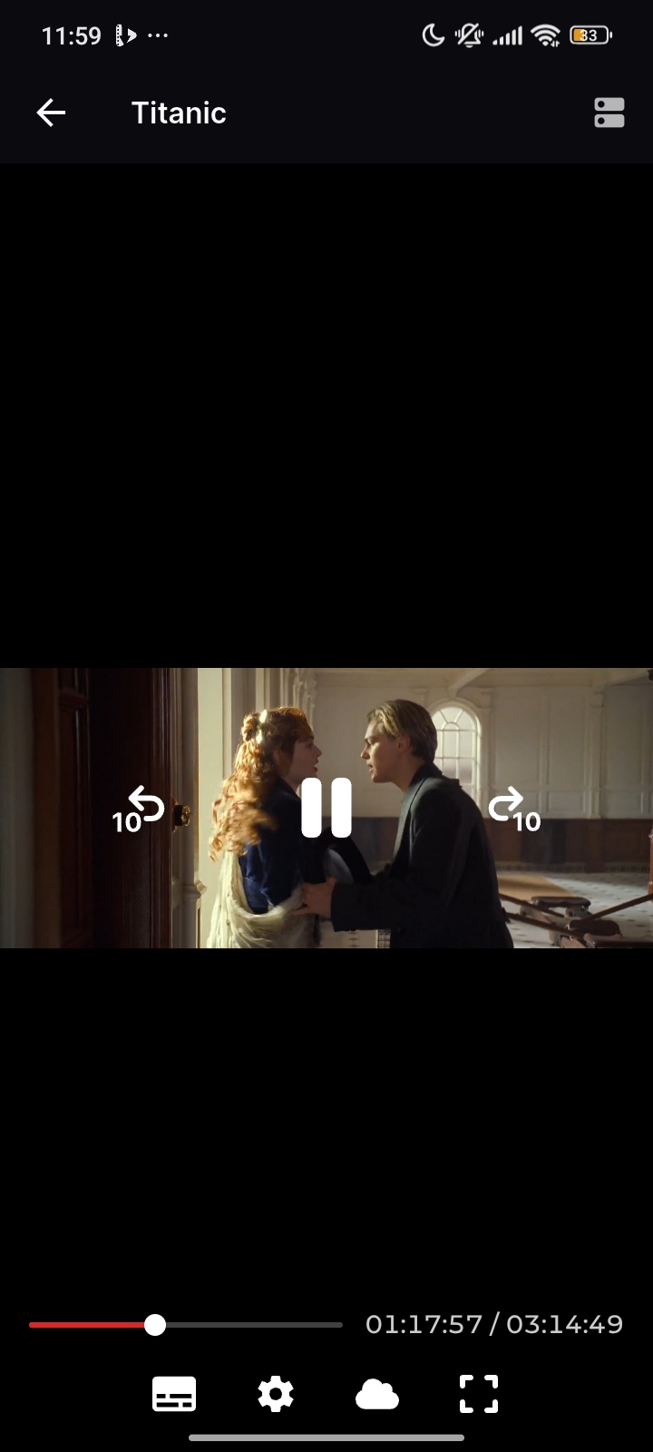 Video player screen with fullscreen controls